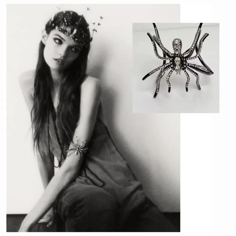ZARA Anthracite Spider Cuff Bracelet Rhinestone | NWOT